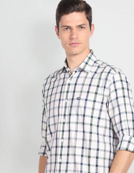 Arrow Sport Men Checkered Casual Dark Green, Dark Blue, White Shirt