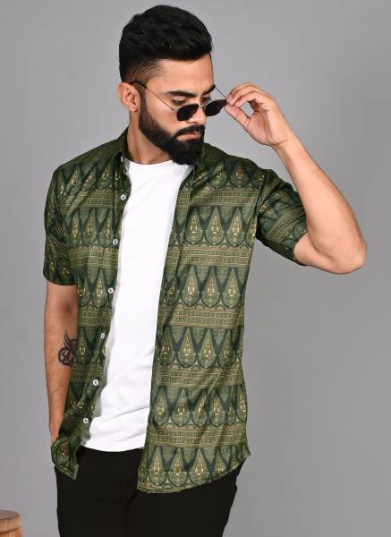 FUBAR Men Printed Casual Green Shirt