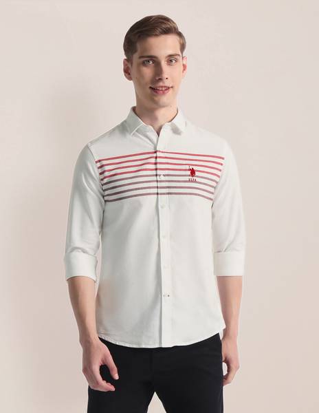 U.S. POLO ASSN. Men Striped Casual White Shirt