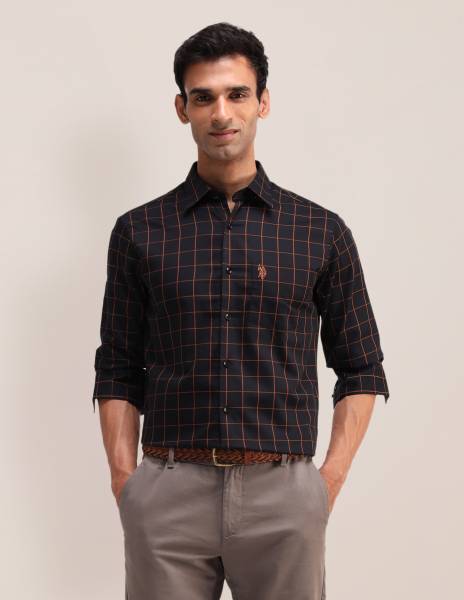 U.S. POLO ASSN. Men Checkered Casual Black Shirt