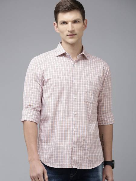 PARK AVENUE Men Checkered Casual Orange Shirt