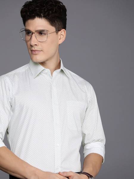Raymond Men Printed Formal Green Shirt