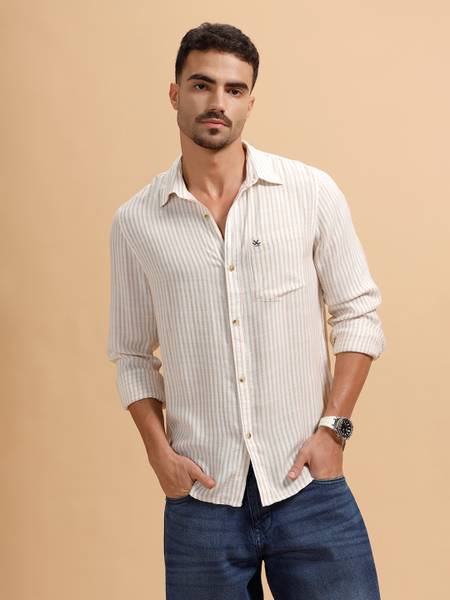 WROGN Men Solid Casual Cream Shirt