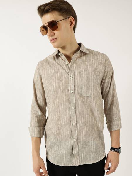 THOMAS SCOTT Men Striped Casual Khaki Shirt