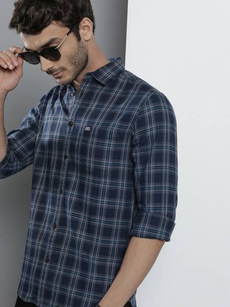 The Indian Garage Co. Men Checkered Casual Blue Shirt