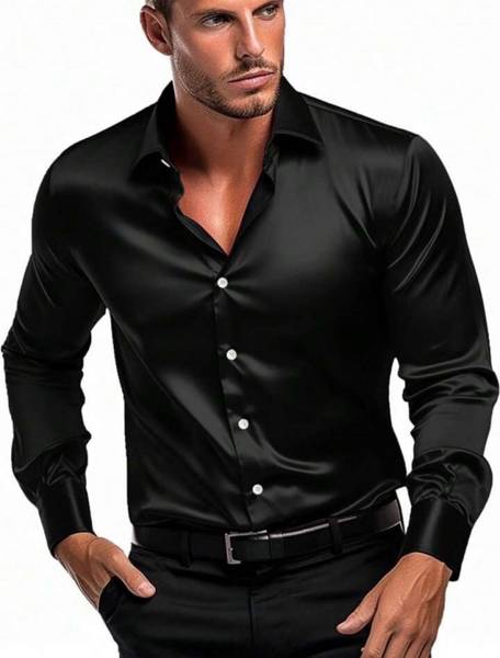 SHIMAK Men Solid Casual Black Shirt