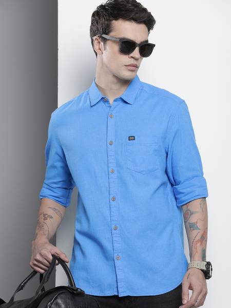 The Indian Garage Co. Men Solid Casual Blue Shirt