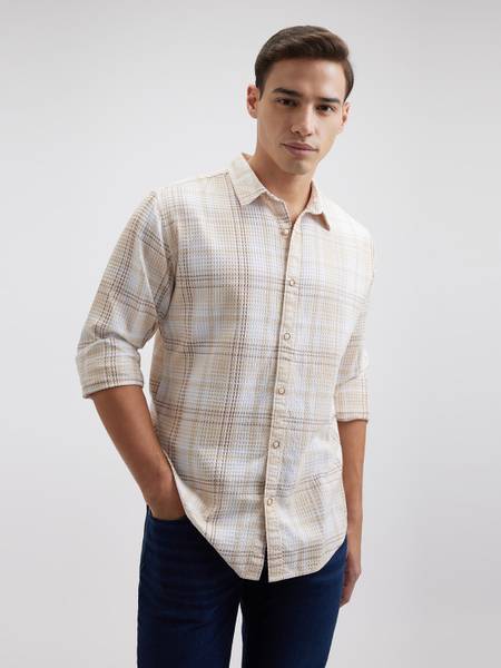 Pepe Jeans Men Checkered Casual Beige Shirt