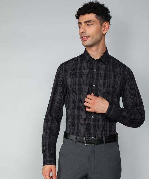 ARROW Men Checkered Formal Black Shirt