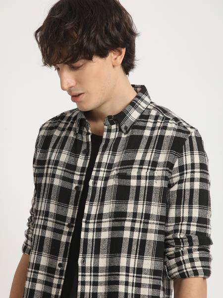 THE BEAR HOUSE Men Checkered Casual Black Shirt