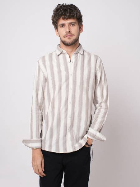 VASTRADO Men Striped Casual White Shirt