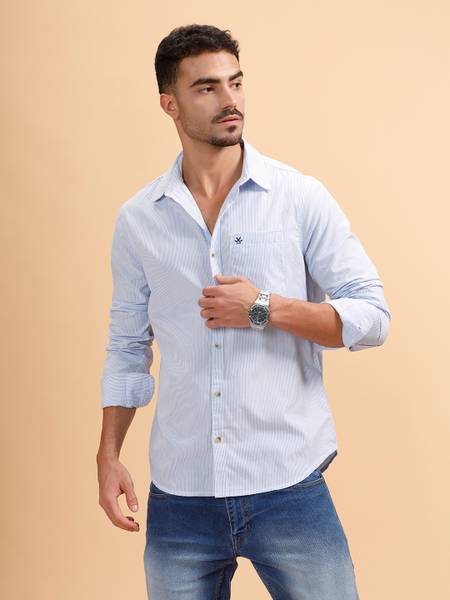 WROGN Men Solid Casual Blue Shirt