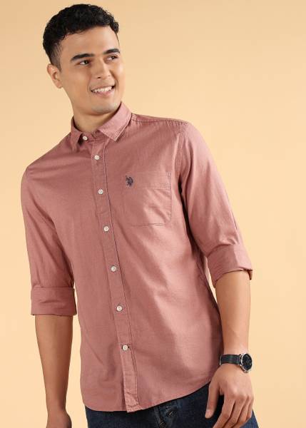 U.S. Polo Assn. Denim Co. Men Self Design Casual Orange Shirt