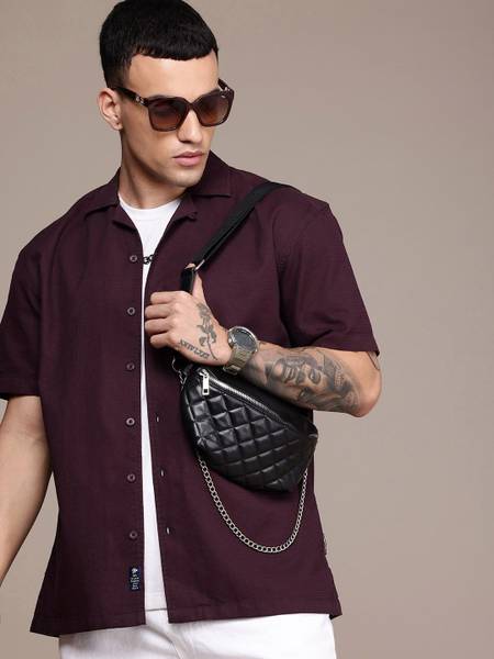 Roadster Men Self Design Casual Brown Shirt