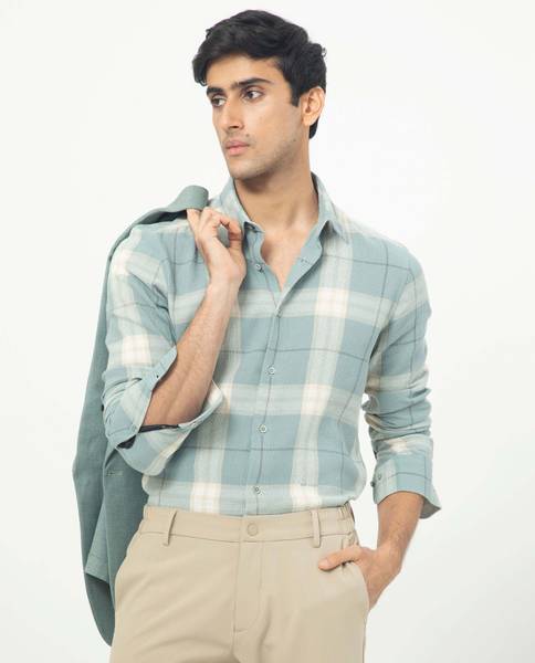 RARE RABBIT Men Checkered Casual Light Blue Shirt