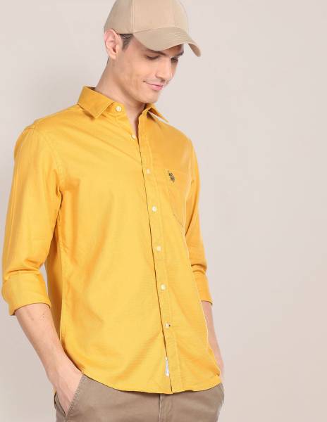 U.S. POLO ASSN. Men Solid Casual Yellow Shirt