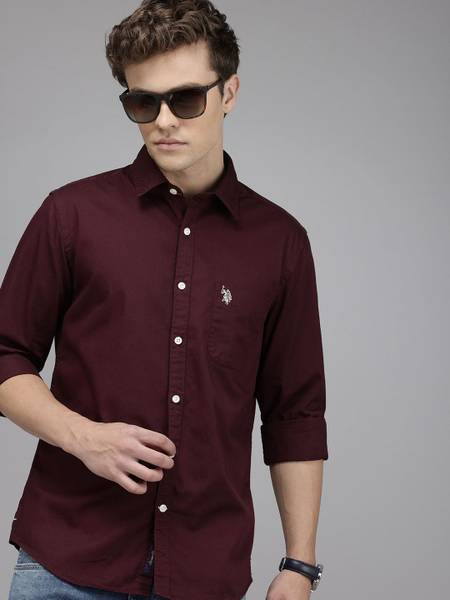 U.S. POLO ASSN. Men Solid Casual Maroon Shirt