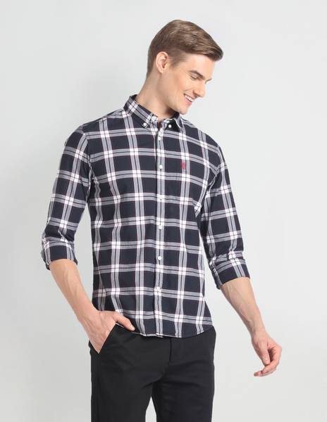 U.S. POLO ASSN. Men Checkered Casual Black Shirt