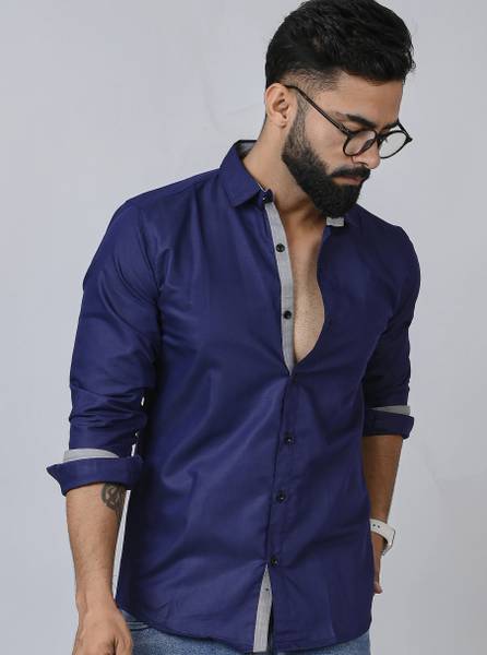 METRONAUT Men Solid Casual Dark Blue Shirt