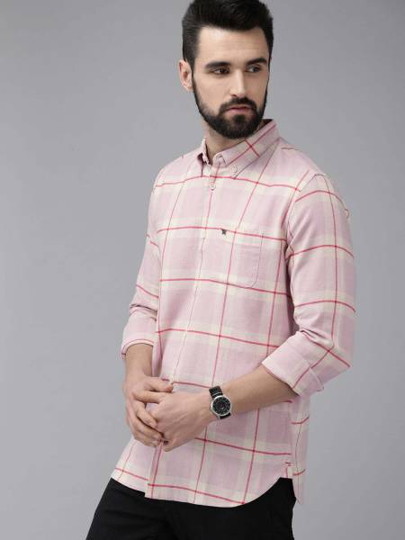 THE BEAR HOUSE Men Checkered Casual Pink, Red, White Shirt