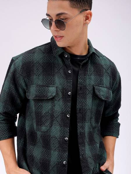 The Indian Garage Co. Men Checkered Casual Green Shirt