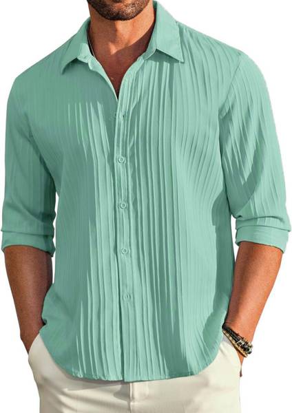 VELLOSTA Men Self Design Casual Black Shirt