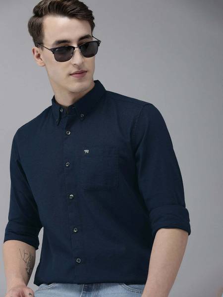 THE BEAR HOUSE Men Solid Casual Blue Shirt