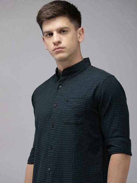 THE BEAR HOUSE Men Checkered Casual Dark Blue, Black Shirt