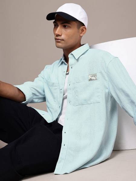 Roadster Men Self Design Casual Blue Shirt