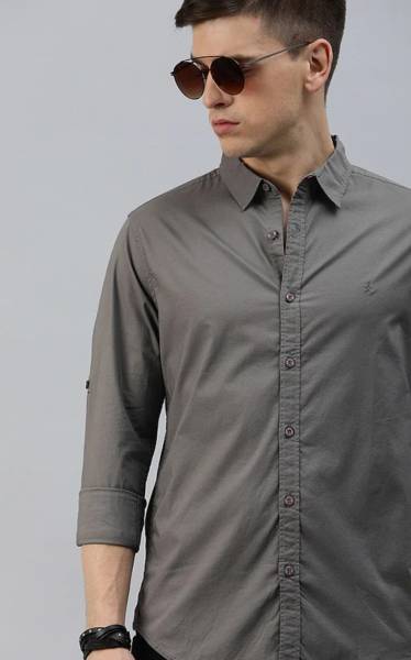 BLACK BENTON Men Solid Casual Grey Shirt