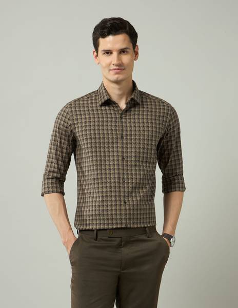 ARROW Men Checkered Formal Brown Shirt