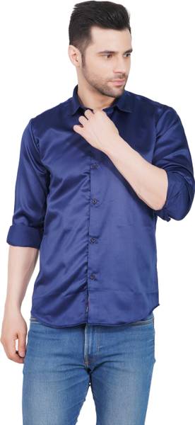 BS BLUE SQUAD Men Solid Casual Blue Shirt