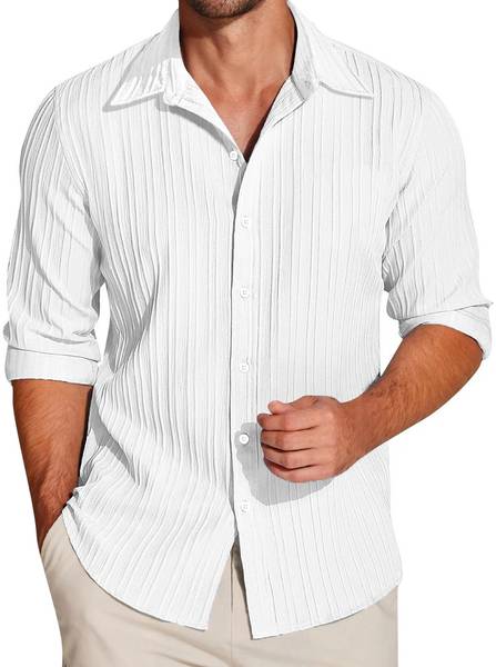 Filohevis Men Self Design Casual White Shirt