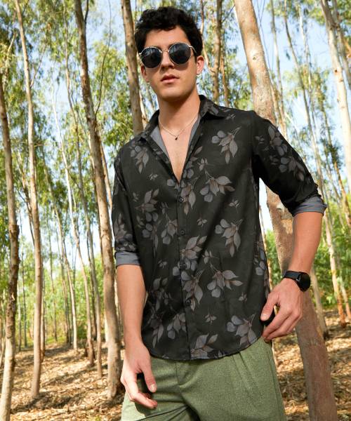 CAMPUS SUTRA Men Printed Casual Grey Shirt