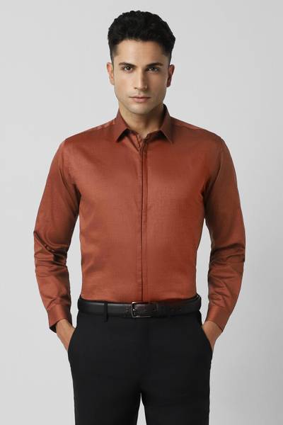 VAN HEUSEN Men Solid Formal Brown Shirt