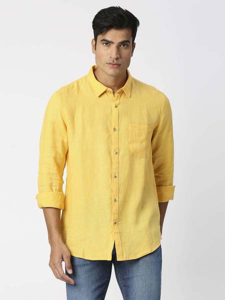 Pepe Jeans Men Solid Casual Yellow Shirt