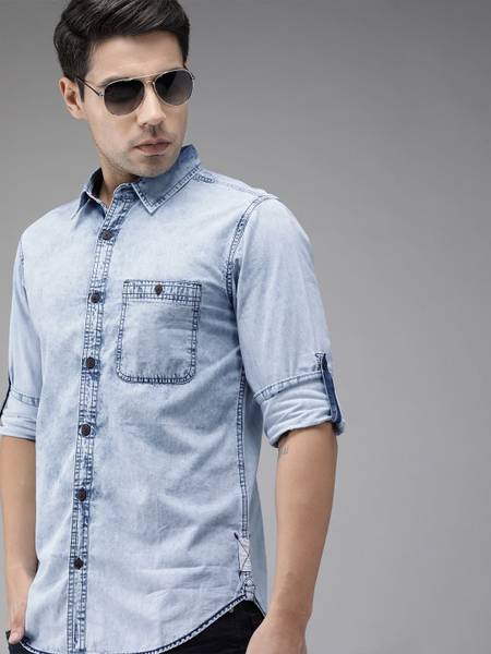 Roadster Men Solid Casual Blue Shirt