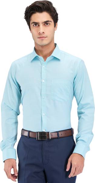 PARK AVENUE Men Self Design Formal Blue Shirt