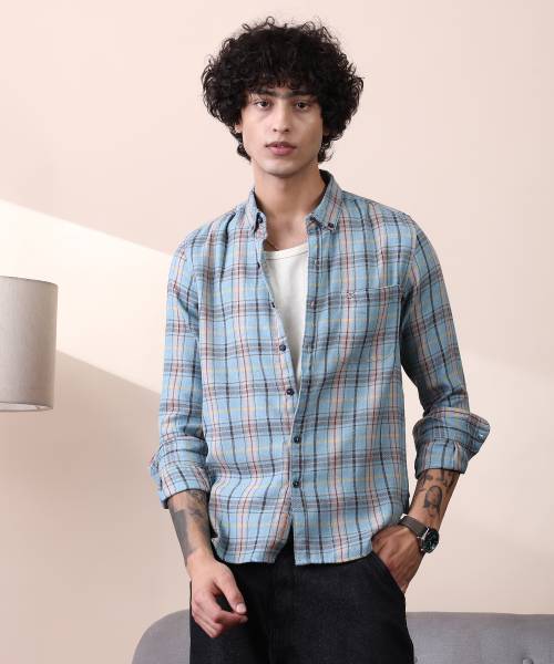 CAMPUS SUTRA Men Checkered Casual Blue Shirt