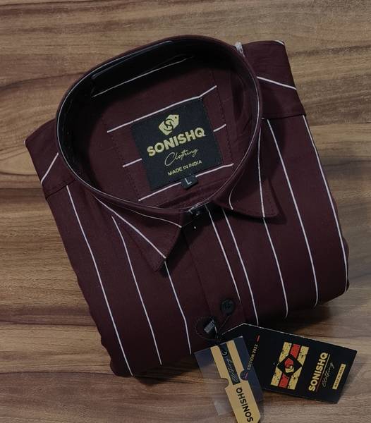 SONISHQ Men Striped Casual Brown Shirt