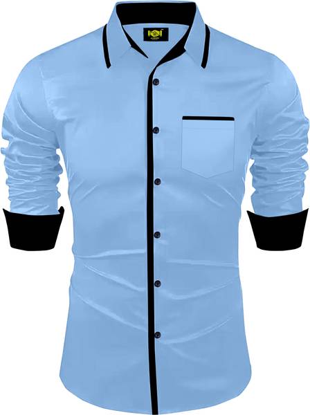 Nat Jastica Men Solid Formal Blue, Black Shirt