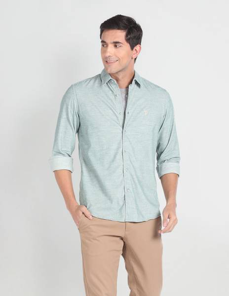 U.S. Polo Assn. Denim Co. Men Printed Casual Light Blue Shirt