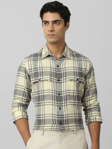 MUFTI Men Checkered Casual Grey Shirt