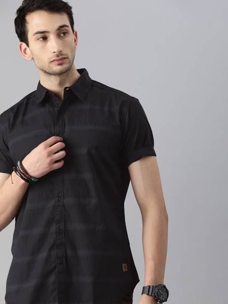 Roadster Men Striped Casual Black Shirt