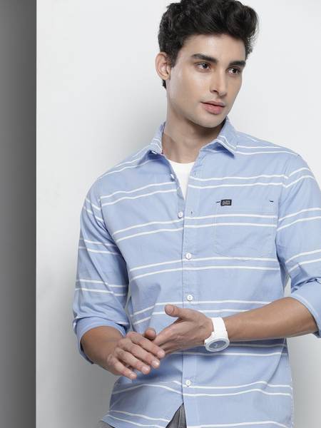 The Indian Garage Co. Men Striped Casual Blue Shirt