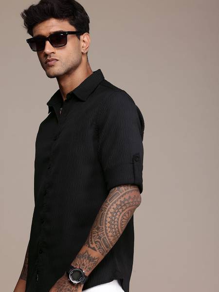 Roadster Men Self Design Casual Black Shirt