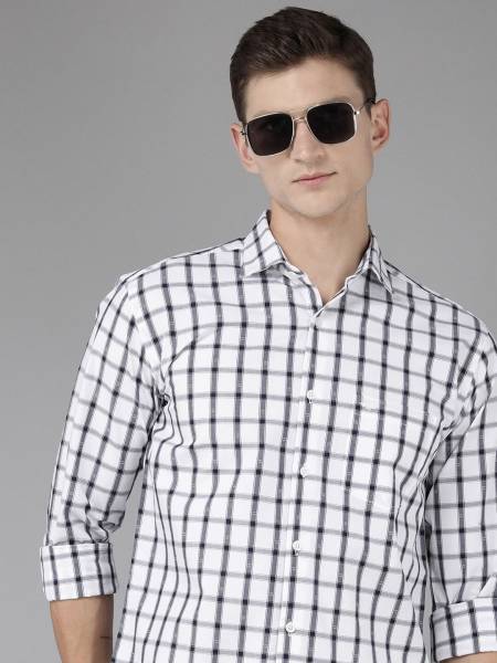 PARK AVENUE Men Checkered Casual Black, White Shirt