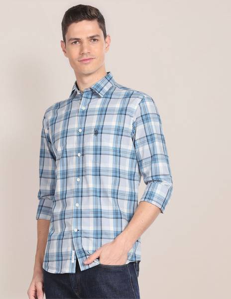 U.S. POLO ASSN. Men Checkered Casual Blue Shirt