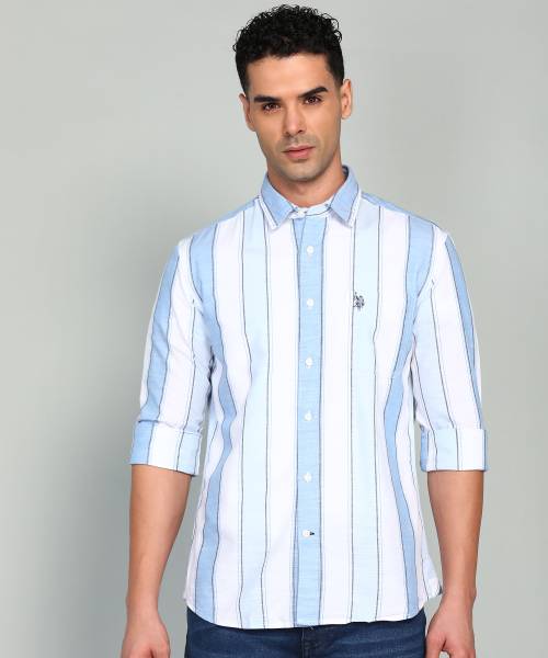 U.S. POLO ASSN. Men Solid Casual Blue, White Shirt