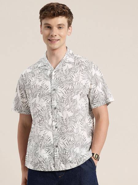 HERE&NOW Men Printed Casual White Shirt